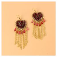 Heart Shape Diamond Chain Tassel Ethnic Style Earrings Wholesale Jewelry Nihaojewelry sku image 1