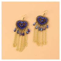 Heart Shape Diamond Chain Tassel Ethnic Style Earrings Wholesale Jewelry Nihaojewelry sku image 2