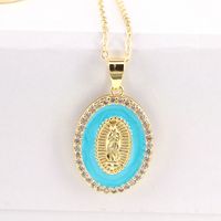 New Fashion Virgin Mary Copper Drop Oil Inlaid Zircon Pendant Necklace sku image 4