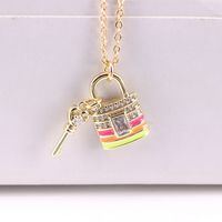 European And American Multicolor Dripping Oil Heart Lock Key Pendant Necklace sku image 1
