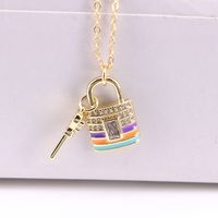 European And American Multicolor Dripping Oil Heart Lock Key Pendant Necklace sku image 2