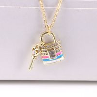 European And American Multicolor Dripping Oil Heart Lock Key Pendant Necklace sku image 3