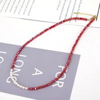 Splicing Crystal Beaded Pearl Necklace Clavicle Chain sku image 5