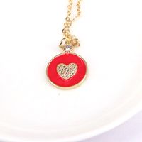Wholesale Enamel Color Dripping Oil Round Micro Inlaid Zircon Heart Pendant Necklace sku image 1