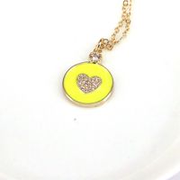 Wholesale Enamel Color Dripping Oil Round Micro Inlaid Zircon Heart Pendant Necklace sku image 2