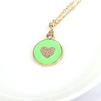 Wholesale Enamel Color Dripping Oil Round Micro Inlaid Zircon Heart Pendant Necklace sku image 3