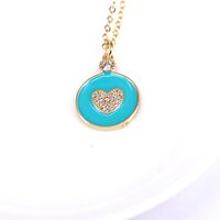 Wholesale Enamel Color Dripping Oil Round Micro Inlaid Zircon Heart Pendant Necklace sku image 4