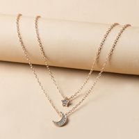 Full Diamond Star Moon Clavicle Chain Necklace main image 6