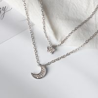 Full Diamond Star Moon Clavicle Chain Necklace sku image 1