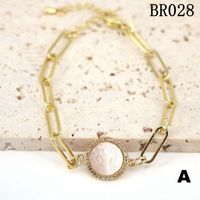 Virgin Mary Mother Of Pearl Shell Inlaid Colored Zircon Round Plate Thick Chain Bracelet sku image 1