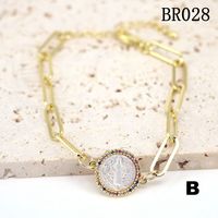 Virgin Mary Mother Of Pearl Shell Inlaid Colored Zircon Round Plate Thick Chain Bracelet sku image 2