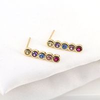 European And American One-shaped Micro-inlaid Color Zircon Copper Earrings sku image 2