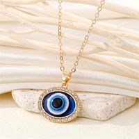 Retro Simple Rhinestone Oval Eye Necklace Blue Turkish Devil Eye Clavicle Chain sku image 1