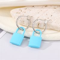 Alloy Candy Color Lock Fashion Simple Contrast Color Small Lock Earring sku image 3