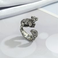 Retro Punk Butterfly Hedgehog Owl Frog Ring Female Ancient Silver Animal Open Ring sku image 5