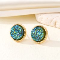 New Retro Simple Round Resin Glitter Earrings Geometric Metal Edging Earrings sku image 3