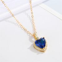 Fashion Simple Color Crystal Necklace Heart Zircon Pendant Clavicle Chain sku image 2