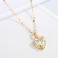 Fashion Simple Color Crystal Necklace Heart Zircon Pendant Clavicle Chain sku image 3