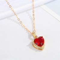 Fashion Simple Color Crystal Necklace Heart Zircon Pendant Clavicle Chain sku image 1