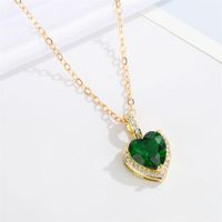 Fashion Simple Color Crystal Necklace Heart Zircon Pendant Clavicle Chain sku image 4