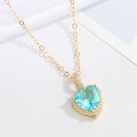 Fashion Simple Color Crystal Necklace Heart Zircon Pendant Clavicle Chain sku image 5