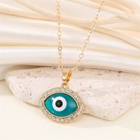 Retro Full Diamond Hollow Eye Necklace Blue Demon Eye Pendant Clavicle Chain sku image 2