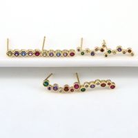 European And American One-shaped Micro-inlaid Color Zircon Copper Earrings main image 1