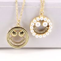 European And American Style Inlaid Pearl Zircon Hollow Smiley Face Pendant Necklace main image 4