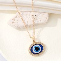 Retro Simple Rhinestone Oval Eye Necklace Blue Turkish Devil Eye Clavicle Chain main image 4