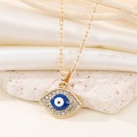 Retro Full Diamond Eye Necklace Simple Blue Devil's Eye Pendant Clavicle Chain main image 1