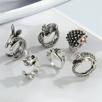 Retro Punk Butterfly Hedgehog Owl Frog Ring Female Ancient Silver Animal Open Ring main image 2