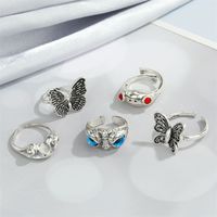 Retro Punk Butterfly Hedgehog Owl Frog Ring Female Ancient Silver Animal Open Ring main image 6