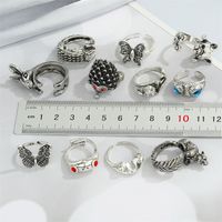 Retro Punk Butterfly Hedgehog Owl Frog Ring Female Ancient Silver Animal Open Ring main image 3