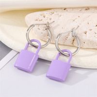 Alloy Candy Color Lock Fashion Simple Contrast Color Small Lock Earring main image 5