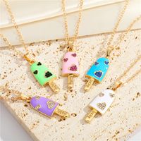 Korean Rhinestone Heart Ice Cream Necklace Cute Dripping Oil Pendant Necklace main image 2