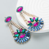 Fashion Color Diamond Shiny Alloy Color Diamond Hollow Flower Drop Earring sku image 3