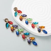 Fashion Exaggerated New Alloy Color Diamond Leaf-shaped Drop Earring main image 7
