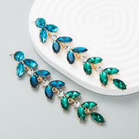 Fashion Exaggerated New Alloy Color Diamond Leaf-shaped Drop Earring sku image 1