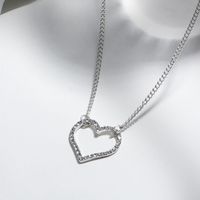 Simple Full Diamond Peach Heart Necklace Wholesale Jewelry main image 7