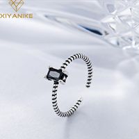 Korean Style Black Zircon Twill Ring Female Fashion Simple Copper Open Thin Ring main image 1