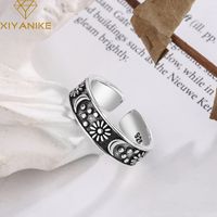 New Fashion Retro Carving Pattern Open Ring Simple Sun Moon Copper Index Finger Ring main image 1