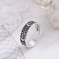 New Fashion Retro Carving Pattern Open Ring Simple Sun Moon Copper Index Finger Ring main image 3
