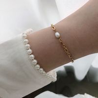 Bracelet En Acier Au Titane Avec Chaîne D&#39;épissage Ovale En Perles D&#39;eau Douce main image 1