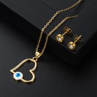 European And American Fashion Heart-shaped Devil's Eye Pendant Necklace Earrings 2-piece Set main image 5