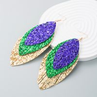 Fashion New Three-layer Pu Leather Shiny Leaf Bohemian Carnival Earrings main image 6