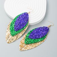 Fashion New Three-layer Pu Leather Shiny Leaf Bohemian Carnival Earrings main image 5