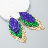 Fashion New Three-layer Pu Leather Shiny Leaf Bohemian Carnival Earrings main image 4