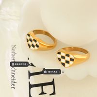 Fashion Creative Peach Heart Checkerboard Titanium Steel 18k Real Gold Plated Ring main image 3