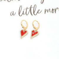 Retro Simple Rhinestone Rimmed Cute Peach Red Love Earrings main image 2