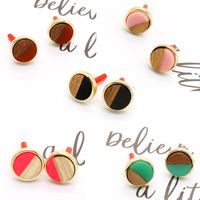 Retro Simple Round Resin Wood Earrings Trend Geometric Contrast Stitching Earrings Female main image 2